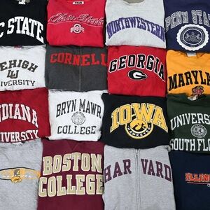 Mens and women’s College Logo hoodies and crew necks